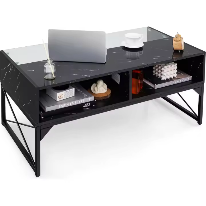 COSTWAY Mesa de Centro con luz LED, Vidrio Templado, 105 x 55 x 50 cm - 1