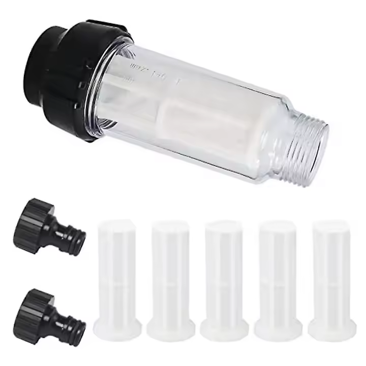 Manguera de Jardín del filtro de agua, sistema del filtro de agua del Pre-filtro del agua de 3/4 pulgada con 5 insertos de filtro + 2 Quic - 1