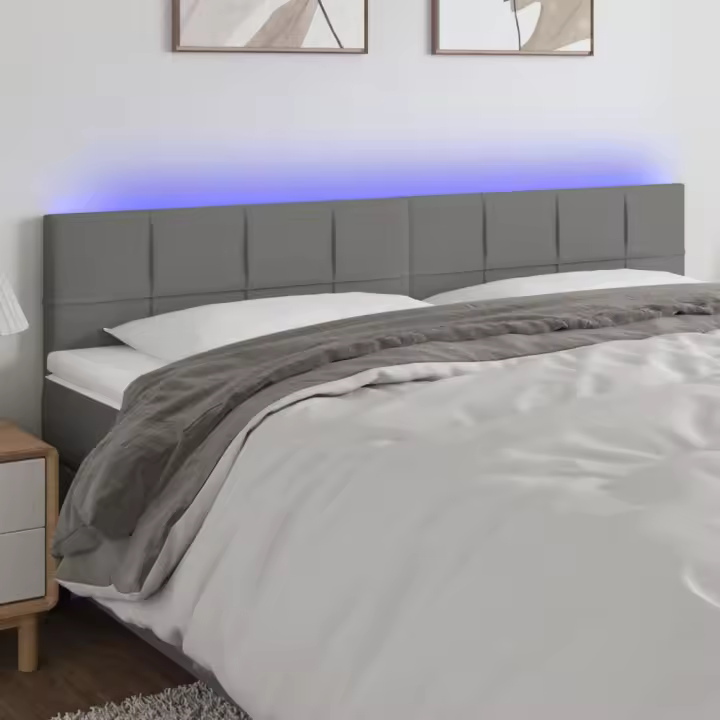vidaXL Cabecero con LED de tela gris oscuro 180x5x78/88 cm - 1