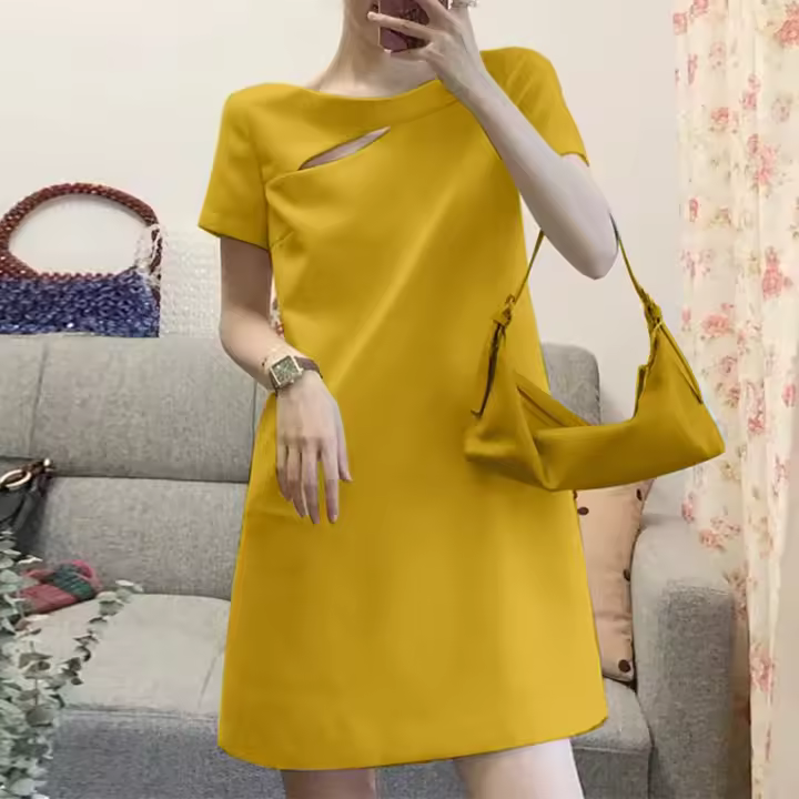 VONDA Vestido Mini De Verano Para Mujer En Color Sólido Estilo Casual Cuello Redondo Manga Corta Vestidos A-Line Fiesta - 1