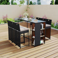Set de Bar de Jardín de 7 Piezas with Cepillos, Espacio para Estantes, Tabla de Mesa de Cristal Templado, Ratán de Poliéster, Mezclas de Negro y Marrónnegro - details 3