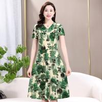 Vestido Midi Vintage De Verano Para Mujer Con Cuello En V Y Estampado Casual A-Line Manga Corta Cintura Ajustada - details 22