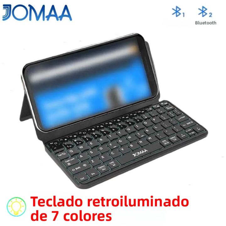 JOMAA Backlit Smartphone Keyboard,Mini Bluetooth Keyboard with Any-Angle Kickstand & Leather Cover,Foldable keyboard for phone