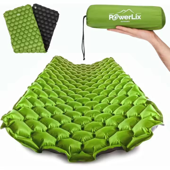 POWERLIX Esterilla hinchable Almohadilla de Dormir Ultraligera Inflable para Camping y Senderismo, 190 cm, con funda, color verde - 1