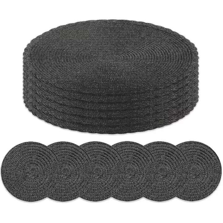 Juego de 6 manteles individuales y posavasos redondos, manteles individuales tejidos trenzados, manteles individuales lavables y resistentes al calor - 1