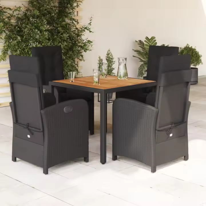 vidaXL Set de muebles jardín 5 pzas con cojines ratán sintético negro - 1