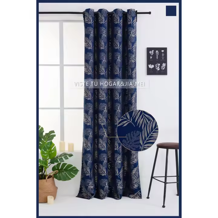 Cortina de Jacquard poliéster con estampado de hojas de bambú.150x260cm,decoracion del hogar,oficina. - 1