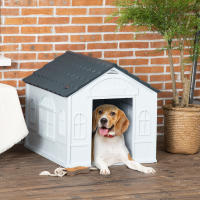 PawHut Caseta para Perros Casa para Perros con Patrón de Ventana y Techo de Tejas de Imitación para Perros Medianos Gris y Blanco - details 1