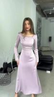 Vestido Elegante De Seda Mercerizada Violeta Para Mujer Con Manga Larga Y Cuello Cuadrado Con Dobladillos Y Cierre De Encaje Vestido Formal De Pierna Larga Para Mujer - details 5