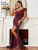 Vestido De Fiesta De Encaje Y Lentejuelas Missord Para Mujer Elegante Vestido De Boda Cocktail Prom Mermaid Maxi Vestido De Un Hombro Con Volante Y Abertura En La Pierna - details 22