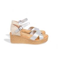 HLUNA - Sandalias de cuña con plataforma ligeras con tiras cruzadas de color blanco marrón y plata HF39 Destaconadas con pulsera al tobillo HF39 - details 5