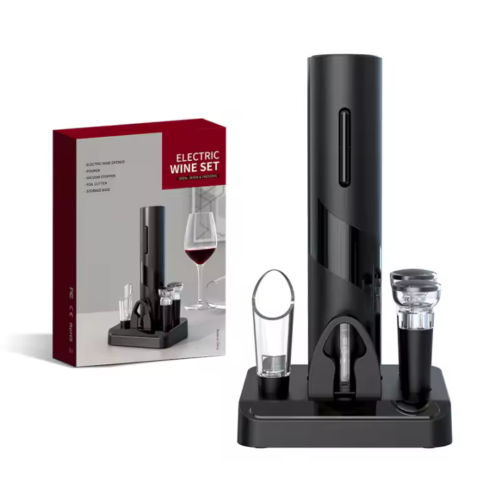 Kit Eléctrico para Abrir Botellas de Vino Kolitong (Caja Regalo Elegante) | Abridor Un Toque + 6 Piezas de Utensilios de Vino | Base Portátil · Inoxidable Profesional · Ideal para Hogar y Fiestas BBGS-KB1-601901A - 1