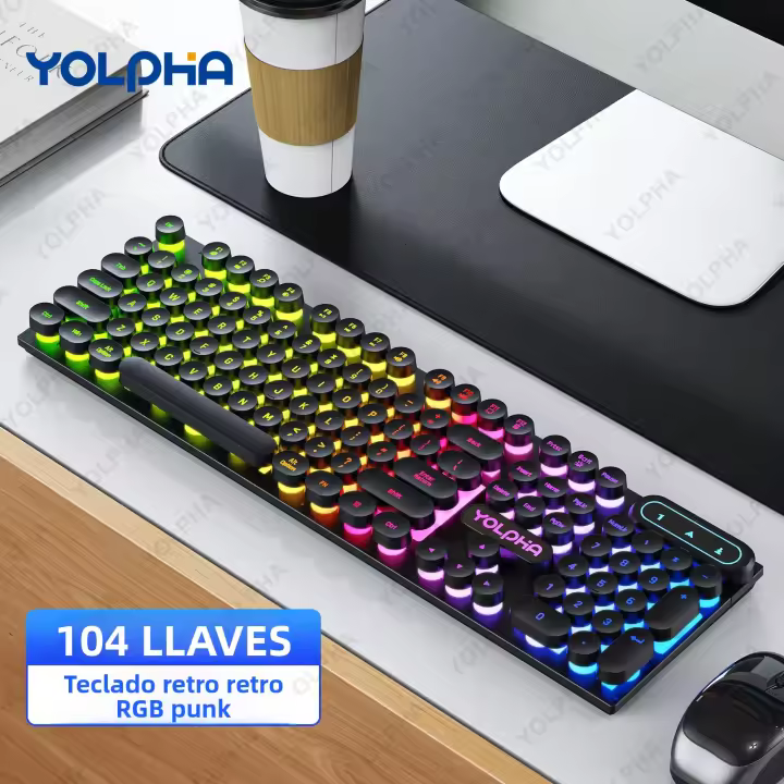 Teclado Mecánico De Juego 104 Teclas Con Iluminación RGB USB Cableado Ergonómico Para PC Laptop Oficina Gamers - 1