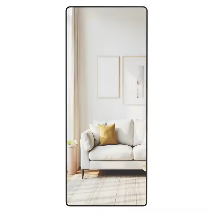 SONGMICS Espejo de Cuerpo Entero, 165 x 60 cm, Espejo de Pie Rectangular con Soporte, con Marco de Aleación de Aluminio, Cristal Templado, para Dormitorio, Salón, Vestuario, Negro Tinta - 1