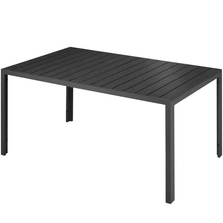 Tectake - Mesa de aluminio para jardín Bianca con patas ajustables en altura 150 x 90 x 74,5 cm  Estructura estable e inoxidable de aluminio  Tablero robusto con listones imitación madera  Dos patas ajustables en altura - 1