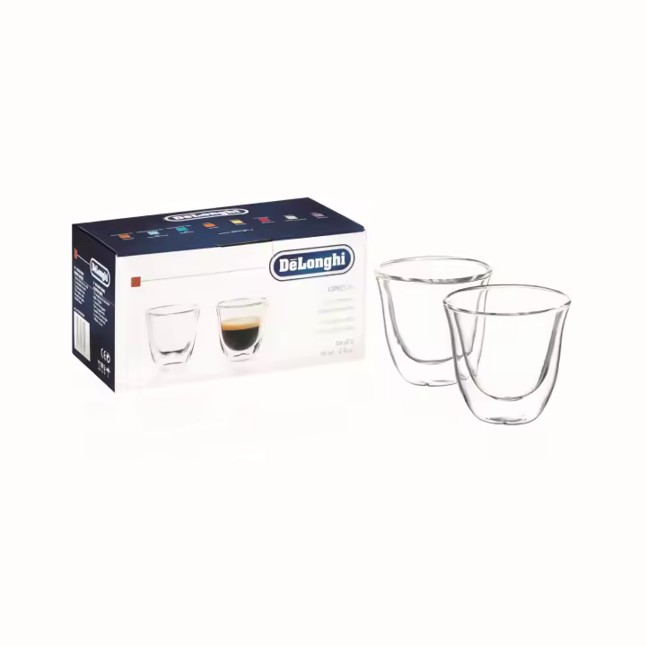 Delonghi - Juego de 2 Vasos Espresso de 60ml. Vasos de vidrio de doble pared resistentes al calor. Modelo DLSC310 - 1