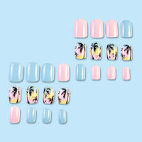 Kit De Uñas Postizas De Presión Para Mujeres Y Niñas 24 Piezas Juego De Uñas Postizas Cortas Cuadradas Con Diseño De Flores Geométricas Y Brillo Moda Oficina - details 25