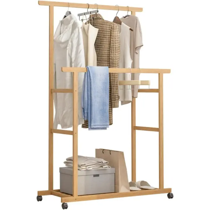 Perchero Burro Bambú con Ruedas: Perchero Pie para Colgar Ropa Multifuncional Tendedero Perchero Prendas para Hogar Tienda Dormitorio 80 x 40 x 160cm - 1
