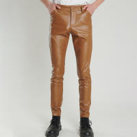 Pantalones De Cuero PU Para Hombre Estilo Punk Ajustados Con Cierre De Cremallera Y Bolsillos Longitud completaSeasons: Primavera Otoño - details 2