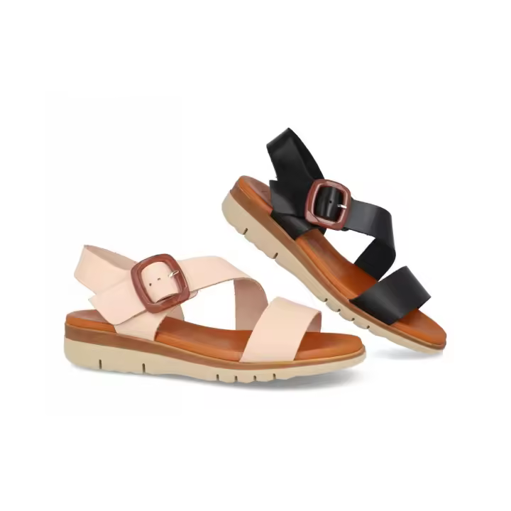 4621 - DIGO DIGO SANDALIAS DE CUÑA   COLORES : NEGRO , BEIGE  TALLAS : 35 AL 41  CORTE EXTERIOR : PIEL  FORRO INTERIOR : PIEL  PLANTILLA : PIEL / GEL  ALTURA TACÓN / CUÑA : 3 CM.  PISO : SINTÉTICO - 1