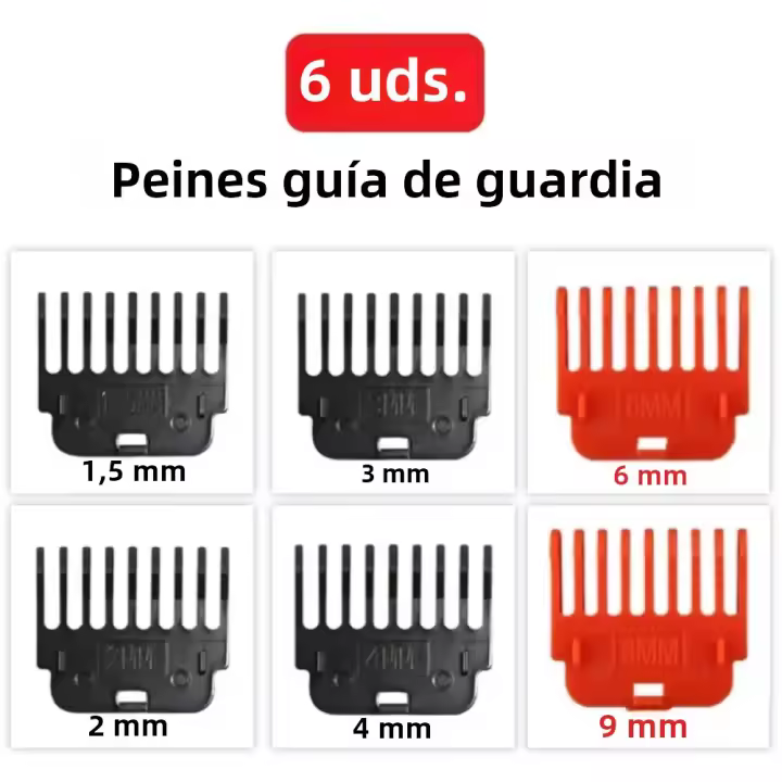 6PCS Guías De Corte Para Afeitadora De Pelo T9 Peine Guías De Estilo Herramientas De Corte Compatible Con 1.5mm 2mm 3mm 4mm 6mm 9mm - 1