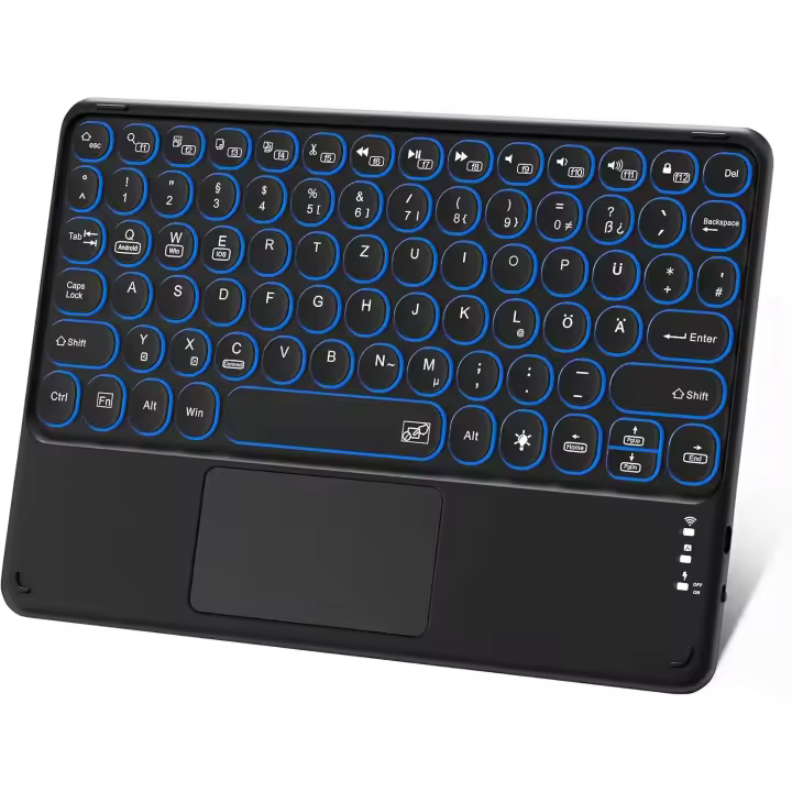 Teclado Bluetooth con panel táctil, teclado inalámbrico portátil recargable para tableta Bluetooth con trackpad y retroiluminación de 7 colores, compatible con iPad, iPhone, iOS Android Windows (negro) - 1
