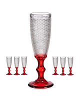 MAXHOME-Set 6 Copa cava vidrio dec puntos pie rojo -Ambar180ml - details 1
