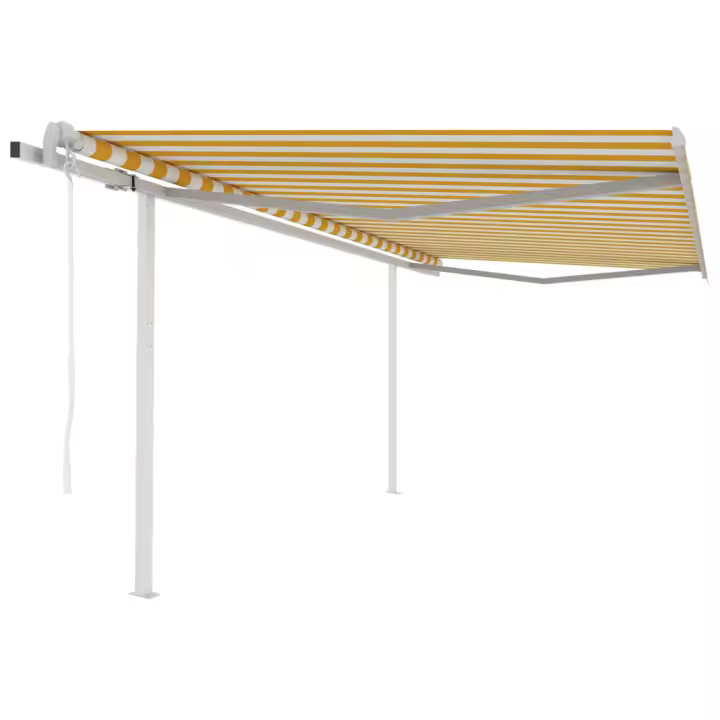 vidaXL Toldo retráctil automático con postes amarillo y blanco 4x3,5 m - 1