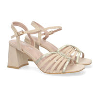 Davinia Shoes Sandalia de Tacon para Mujer, Comodas, con Adorno en la Pala, Cierre de Hebilla, Ideal para Eventos. Shoes&Blues.es JL777-Beige - details 0