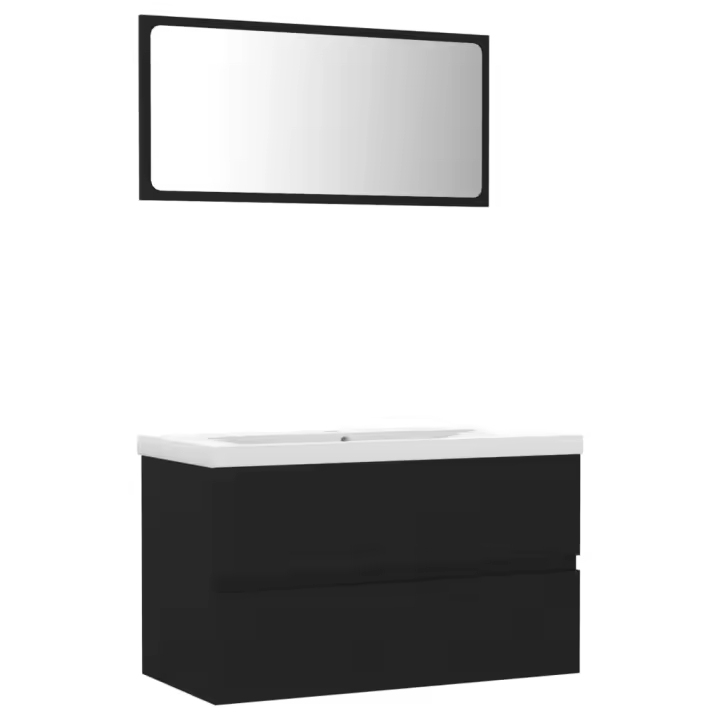 vidaXL Juego de muebles de baño madera de ingeniería negro - 1