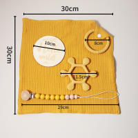 Conjunto De Toalla De Algodón Muselino Para Bebé Con Cadena De Biberón Y Mordedor De Silicona Y Madera Unisex 0-1Años - details 0