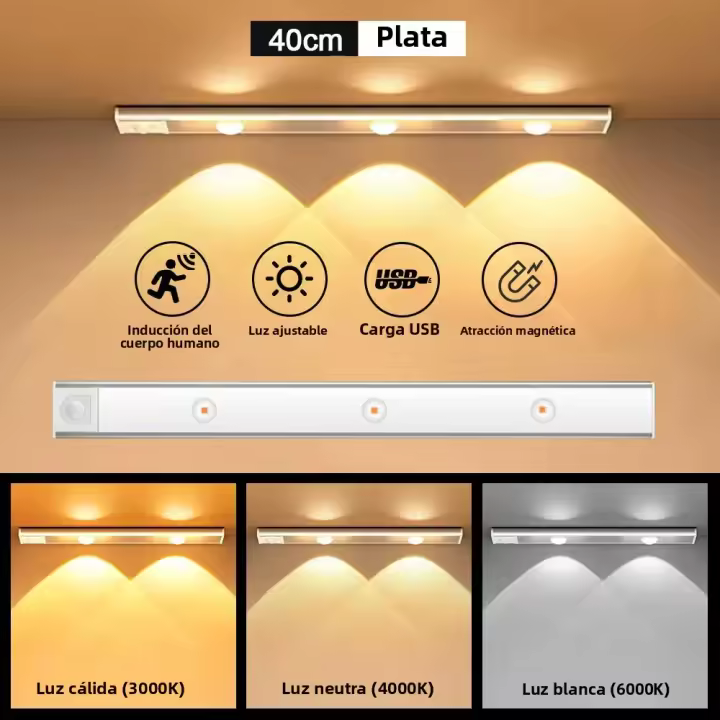 Luz Nocturna Sensor De Movimiento Ultra Delgada Inalámbrica LED Para Armario De Cocina Dormitorio Iluminación Interior 20/30/40/50CM - 1