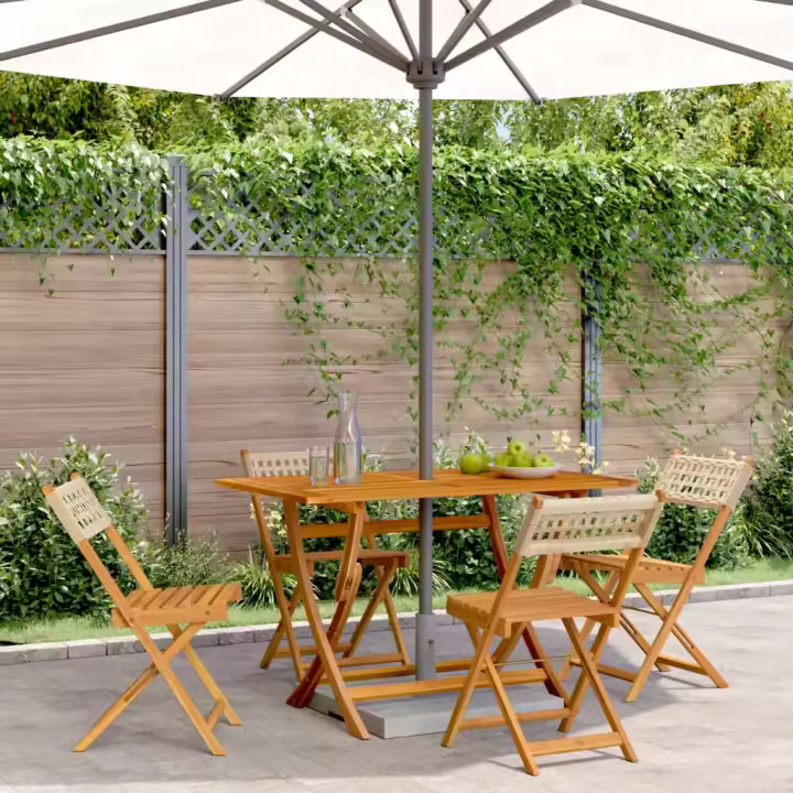 vidaXL Sillas de jardín plegables 4 uds madera maciza y ratán PE beige - 1