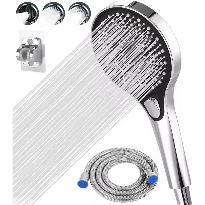 Ducha de alta presión, Ducha Grande (diámetro 130mm), Ducha de mano con 3 Modos de Chorro, Ducha con flexo de 1,5 M - 1