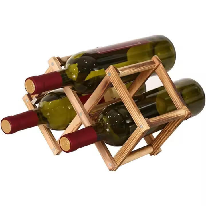 Estante de vino plegable de madera, estante de vino de madera, estante de vino de madera maciza de diamante para cocina casera, estante de exhibición de botellas de vino, barra de Bar (3 botellas) - 1
