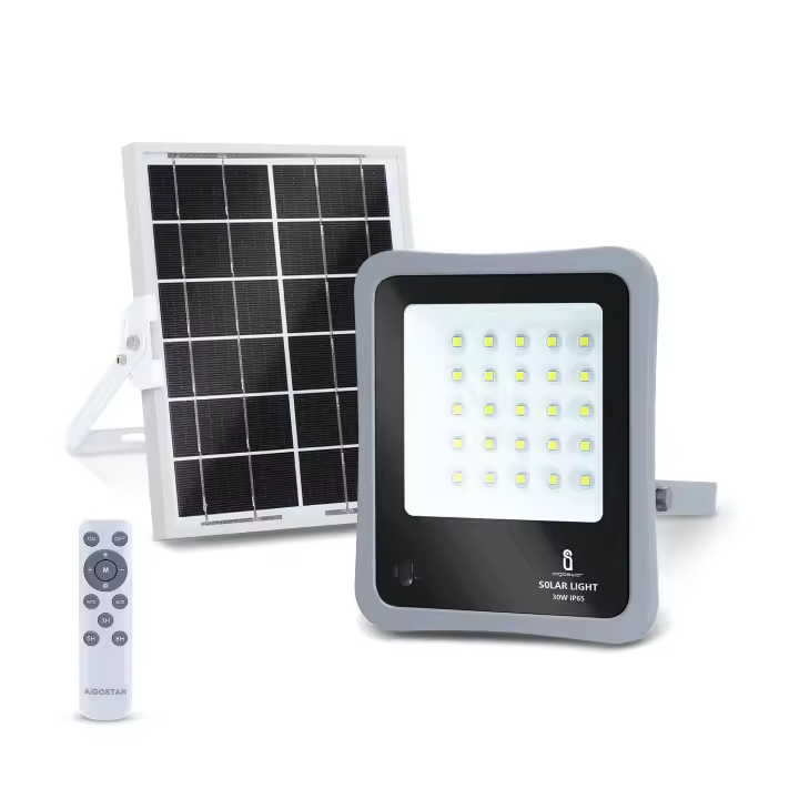 Aigostar - Foco proyector LED solar con mando a distancia, 30W, 6500K luz blanca. Resistente al agua IP65. Perfectos para exterior jardín, patios, caminos o garajes - 1