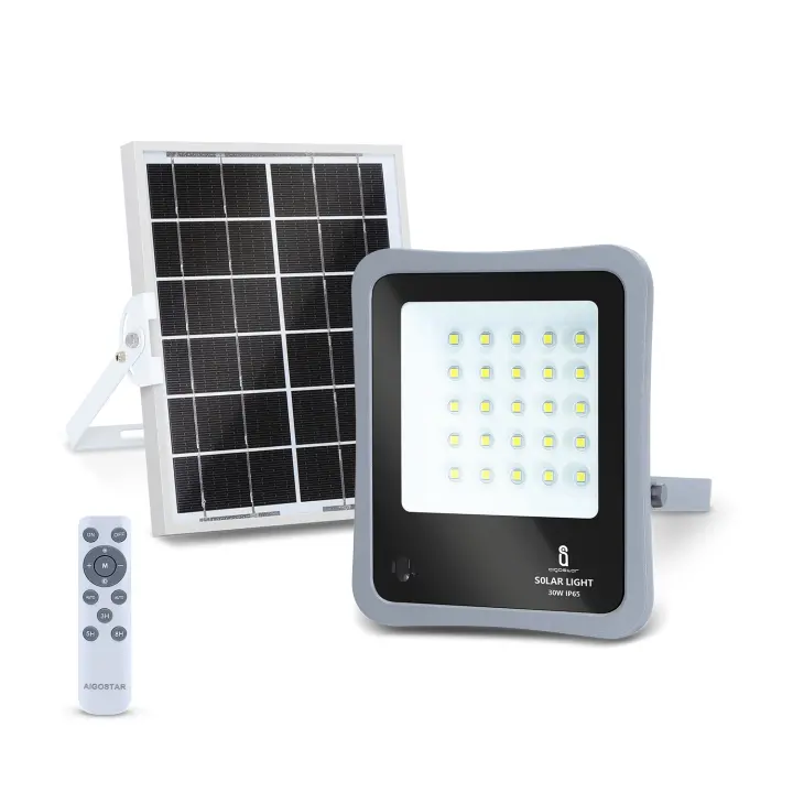 Aigostar - Foco proyector LED solar con mando a distancia, 30W, 6500K luz blanca. Resistente al agua IP65. Perfectos para exterior jardín, patios, caminos o garajes - 1