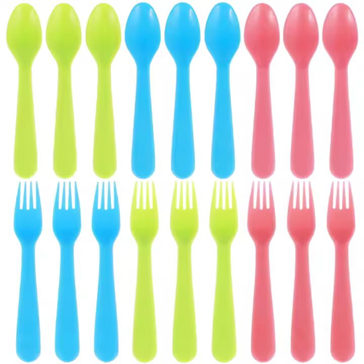 Juego De Utensilios Para Niños 18 Piezas Cuchillos Y Tenedores De Plástico De Calidad Alimentaria Uso Reutilizable Portátil Para Bebés - 1