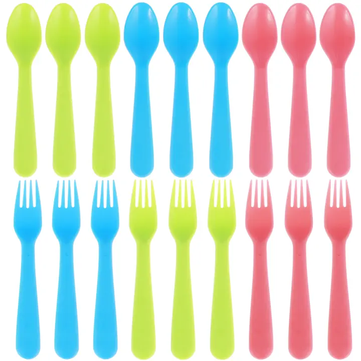 Juego De Utensilios Para Niños 18 Piezas Cuchillos Y Tenedores De Plástico De Calidad Alimentaria Uso Reutilizable Portátil Para Bebés - 1