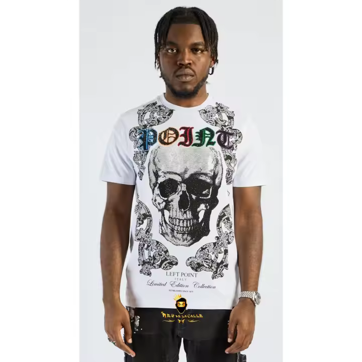 Camiseta Left Point Blanca Pedrería Brillante Calavera Point - 1