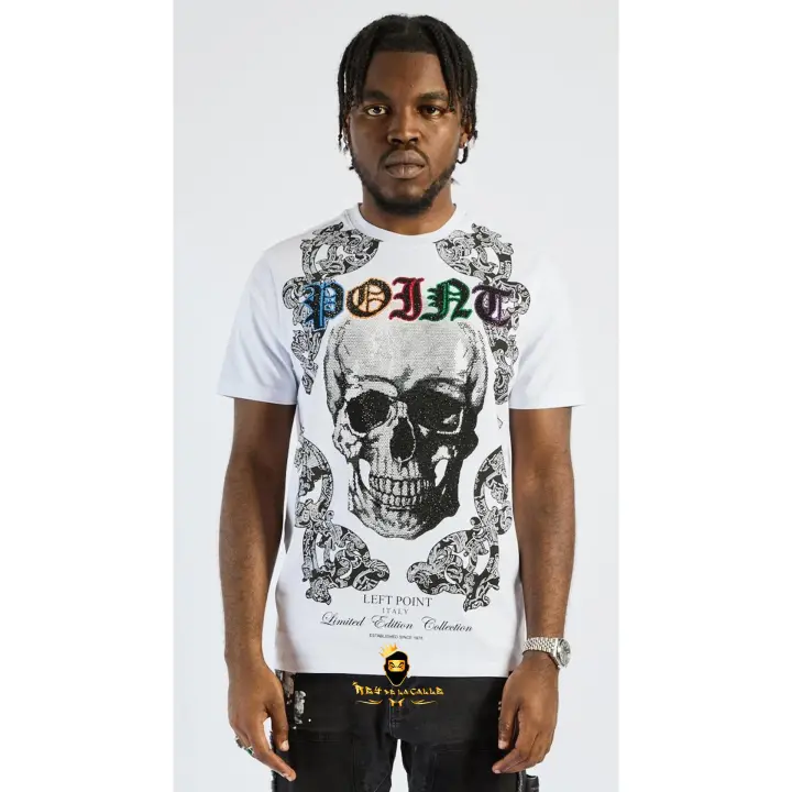 Camiseta Left Point Blanca Pedrería Brillante Calavera Point - 1