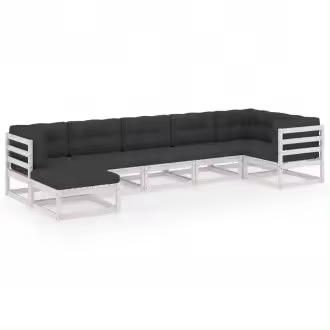 VIDAXL 3076745 juego de muebles para jardín de 7 piezas de madera de pino maciza color blanco - 1