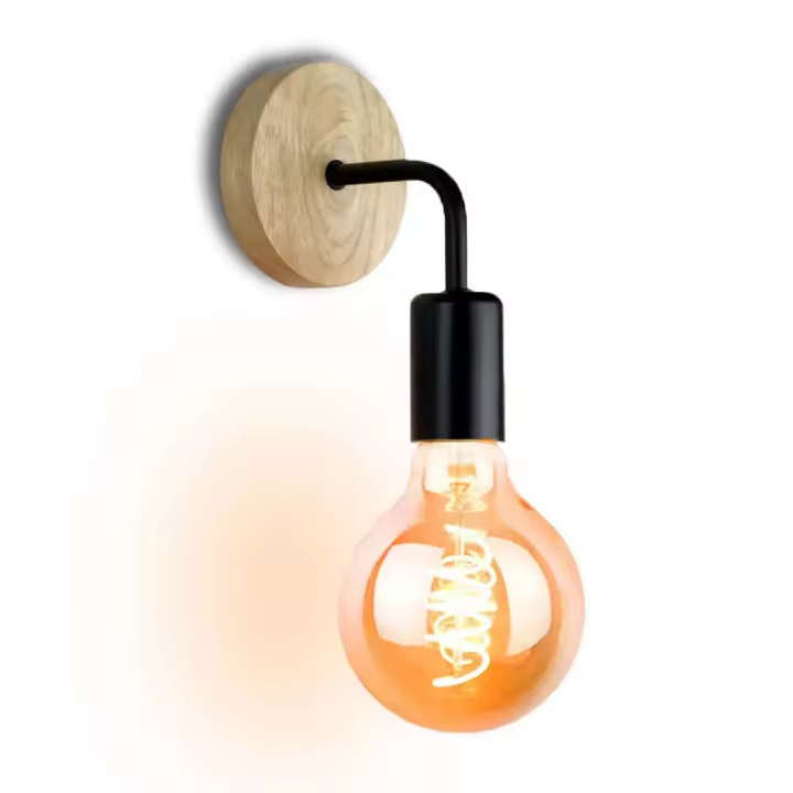 Lámpara De Pared Vintage Industrial En Madera Luz Retro Dimmable E27 Para Decoración Interior De Hogar Y Loft Instalación En Pared - 1