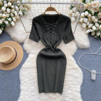 Vestido Bodycon Elegante De Encaje Frontal REALEFT Para Mujer Verano 2024 Nuevo Estilo Vintage Slim V-Neck Longuerza Mini - details 3
