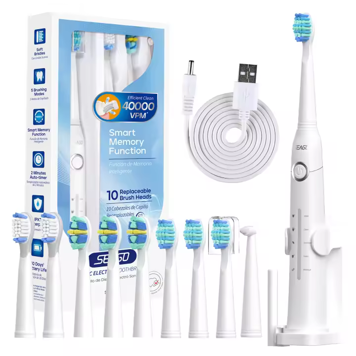 Cepillo De Dientes Eléctrico Seago USB Recargable Para Adultos Limpieza Ultrasonica Con 10 Cabezas De Repuesto Incluidas - 1