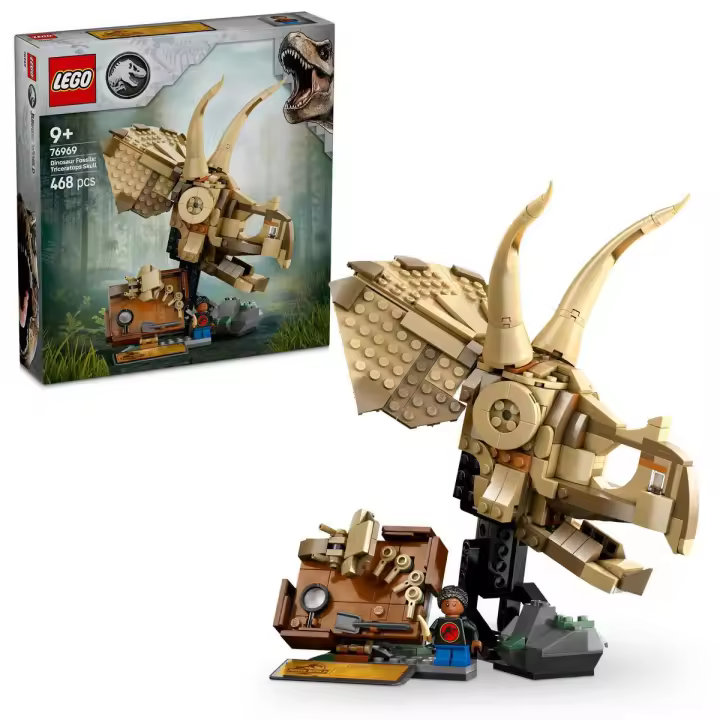 LEGO 76969 Jurassic World Fósiles de Dinosaurio: Cráneo de Triceratops, Set de modelo, Kit para Exponer que Fomenta el Juego Imaginativo, Regalo para Fans de Jurassic World - 1