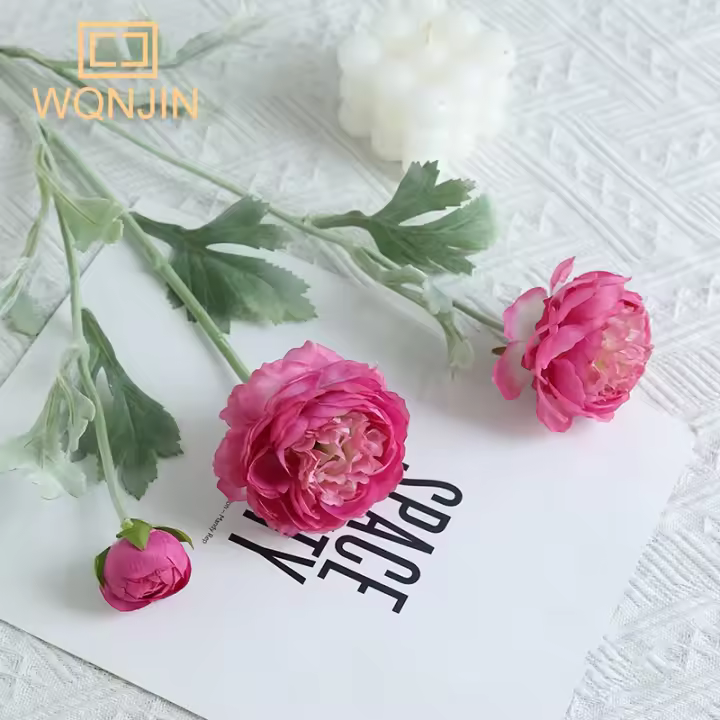 Artificial Flor De Paeonia Individual Con 3 Cabezas Decoración De Hogar Para Boda Hotel Lujo Iluminación Falsa Flor De Seda - 1
