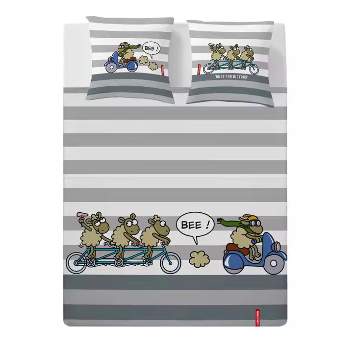 KUKUXUMUSU - Sábana encimera TAMDEM SCOOTER 100% algodón 144 hilos, ropa de cama,disponible para cama de 90 cm (160x270 cm), 135 cm (210x270 cm), 150/160 cm ( 240x270 cm), 180 cm (270x270 cm). Fabricado en España. - 1