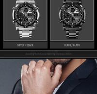 Reloj Digital Skmei 3 Tiempos Con Pantalla Retroiluminada Reloj De Pulsera Cuarzo Para Hombre Correa De Acero Inoxidable Completa Cuenta Regresiva Relogio Masculino - details 6