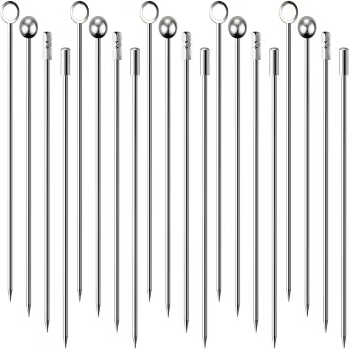 20Pcs/pack Palillos De Cocktail De Acero Inoxidable Reutilizable Herramientas De Barra Para Olivas Y Aperitivos - 1